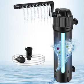JAHEA Aquarium Filter w/Cycle U-V Light，Internal Green Water Killer Filter Aquarium Tank for 40-170 Gal，170 GPH 5 in 1 Fish Tank Filter(8W U-V+6W Pump)