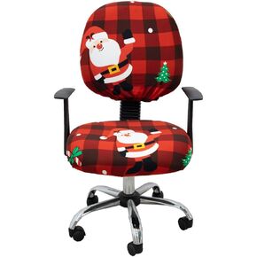 ACOFRR Christmas Office Chair Slipcover, Christmas Holiday Ornamental Print, Protective Stretch Decorative Fabric Cover, Chair Seat Cover + Backrest Cover,Standard Size (Red Green) in Kuwait