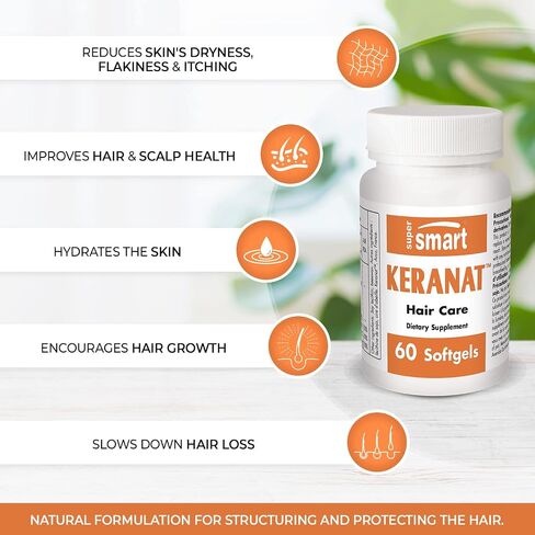 Supersmart - Keranat - with Biotin - Hair Growth & Volume Supplement - Hair Loss Vitamins - Scalp Care - Dryness & Itching | Non-GMO & Gluten Free - 60 Softgels in Saudi Arabia