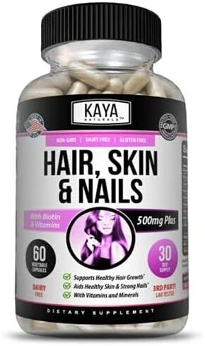 Kaya Naturals Hair Skin Nail Capsules BIOTIN Vitamin D Vitamin B-12 A Folic Acid Support, Hair Support Vitamin Supplement in Saudi Arabia