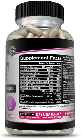 Kaya Naturals Hair Skin Nail Capsules BIOTIN Vitamin D Vitamin B-12 A Folic Acid Support, Hair Support Vitamin Supplement in Saudi Arabia