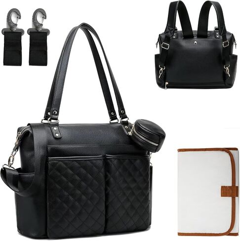 حقيبة حفاضات من GITIBAB حقيبة ظهر للحفاضات الجلدية للآباء والأمهات، حقيبة حمل كبيرة للبحث عن سجل الأطفال مع بساط تغيير الحفاضات وأشرطة عربة الأطفال وحقيبة اللهاية in Kuwait