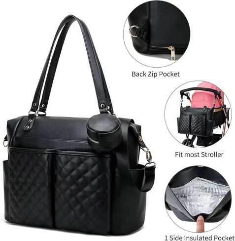 حقيبة حفاضات من GITIBAB حقيبة ظهر للحفاضات الجلدية للآباء والأمهات، حقيبة حمل كبيرة للبحث عن سجل الأطفال مع بساط تغيير الحفاضات وأشرطة عربة الأطفال وحقيبة اللهاية in Kuwait
