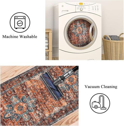 SHACOS المدخل عداء البساط 2'x10' المتعثرة ميدالية البساط عداء فو الصوف قابل للغسل السجاد داخلي لينة عداء السجاد خمر البساط غير زلق مدخل البساط الحمام غرفة نوم المطبخ العدائين، أحمر صدئ in Kuwait