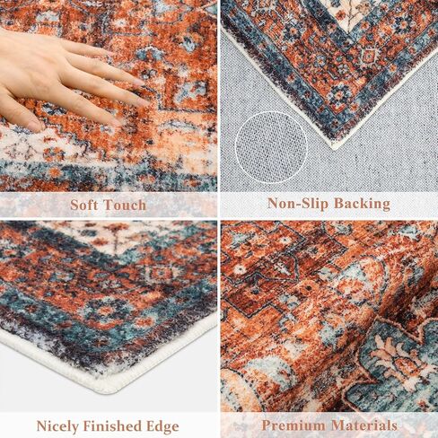 SHACOS المدخل عداء البساط 2'x10' المتعثرة ميدالية البساط عداء فو الصوف قابل للغسل السجاد داخلي لينة عداء السجاد خمر البساط غير زلق مدخل البساط الحمام غرفة نوم المطبخ العدائين، أحمر صدئ in Kuwait