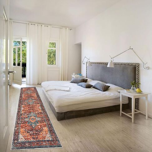 SHACOS المدخل عداء البساط 2'x10' المتعثرة ميدالية البساط عداء فو الصوف قابل للغسل السجاد داخلي لينة عداء السجاد خمر البساط غير زلق مدخل البساط الحمام غرفة نوم المطبخ العدائين، أحمر صدئ in Kuwait