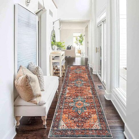 SHACOS المدخل عداء البساط 2'x10' المتعثرة ميدالية البساط عداء فو الصوف قابل للغسل السجاد داخلي لينة عداء السجاد خمر البساط غير زلق مدخل البساط الحمام غرفة نوم المطبخ العدائين، أحمر صدئ in Kuwait