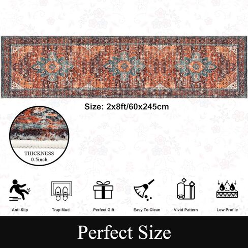 SHACOS المدخل عداء البساط 2'x10' المتعثرة ميدالية البساط عداء فو الصوف قابل للغسل السجاد داخلي لينة عداء السجاد خمر البساط غير زلق مدخل البساط الحمام غرفة نوم المطبخ العدائين، أحمر صدئ in Kuwait