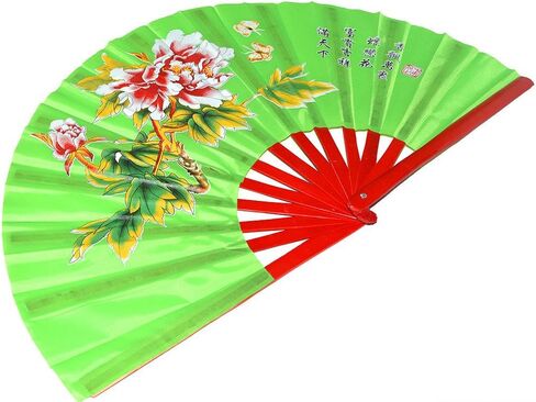 Medifier Chinese Kung Fu Tai Chi Fan Arts Dance/Practice Performance Bamboo Folding Fan Peony Flower Pattern (Green) in Saudi Arabia