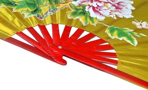 Medifier Chinese Kung Fu Tai Chi Fan Arts Dance/Practice Performance Bamboo Folding Fan Peony Flower Pattern (Green) in Saudi Arabia