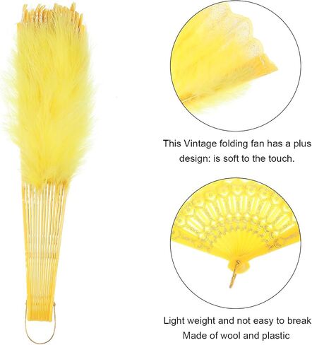 MECCANIXITY Feather Hand Fan,Black Vintage Folding Fan Feather Fan Handheld for Halloween Party Wedding Dancing Decoration in Saudi Arabia