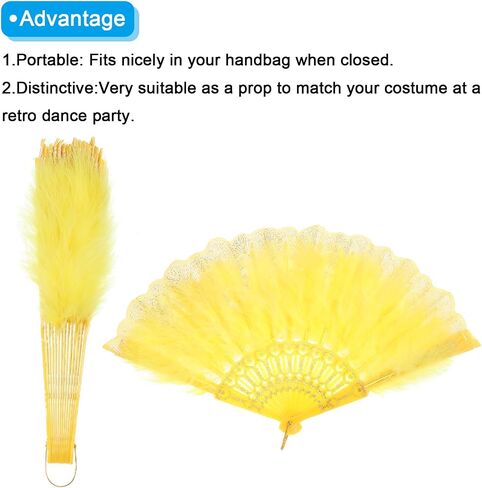 MECCANIXITY Feather Hand Fan,Black Vintage Folding Fan Feather Fan Handheld for Halloween Party Wedding Dancing Decoration in Saudi Arabia