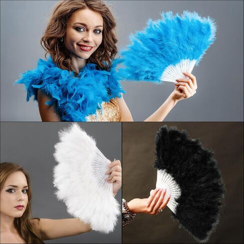 MECCANIXITY Feather Hand Fan,Black Vintage Folding Fan Feather Fan Handheld for Halloween Party Wedding Dancing Decoration in Saudi Arabia