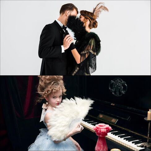 MECCANIXITY Feather Hand Fan,Black Vintage Folding Fan Feather Fan Handheld for Halloween Party Wedding Dancing Decoration in Saudi Arabia