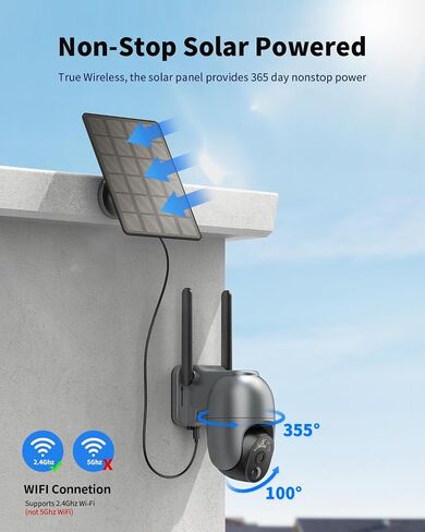 LIWAN Wireless Solar Security Cameras, 2K Outdoor WiFi Camera for Home Surveillance, 360° PTZ Battery Powered Cam with Color Night Vision, PIR Motion Sensor, 2-Way Audio in Saudi Arabia