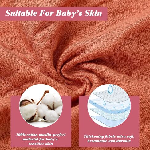 SmoothNovelty 10 Pcs Unisex Muslin Burp Cloths Cotton Baby Wash Cloth Face Absorbent Baby Towels for Newborn Bath Muslin Washcloths Baby Burping Diapers for Infants Kids Girls Boys, 10 Colors in Kuwait