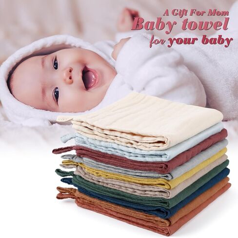 SmoothNovelty 10 Pcs Unisex Muslin Burp Cloths Cotton Baby Wash Cloth Face Absorbent Baby Towels for Newborn Bath Muslin Washcloths Baby Burping Diapers for Infants Kids Girls Boys, 10 Colors in Kuwait