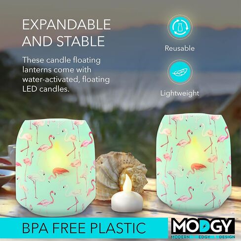 حامل شموع فوانيس مضيئة من MODGY ديكور داخلي وخارجي، مصابيح فانوس شموع بلاستيكية لشرفة طاولة الزفاف المركزية مع شموع LED عائمة عديمة اللهب PinkyDo، حزمة من 4 in Saudi Arabia