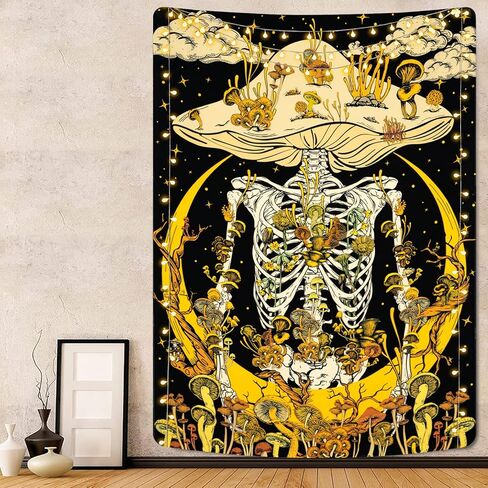 Lyacmy Mushroom Skeleton Tapestry Moon Tapestries Hippie Plants Tapestry Starry Sky Cloud Tapestry Vertical Vines Tapestry Wall Hanging for Room (59.1 x 82.7 inches) in Kuwait