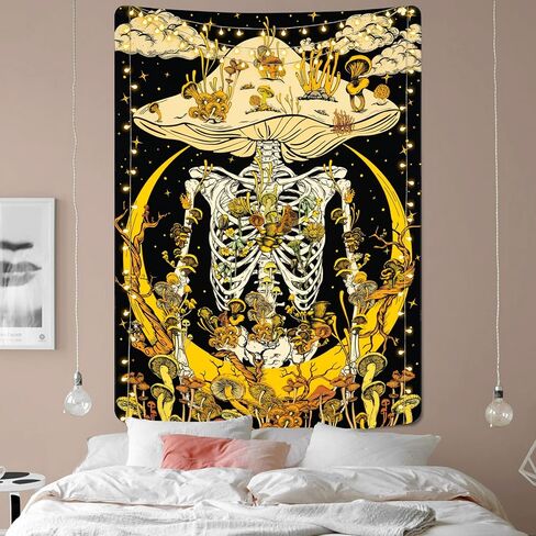 Lyacmy Mushroom Skeleton Tapestry Moon Tapestries Hippie Plants Tapestry Starry Sky Cloud Tapestry Vertical Vines Tapestry Wall Hanging for Room (59.1 x 82.7 inches) in Kuwait