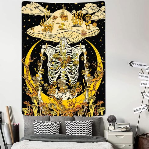 Lyacmy Mushroom Skeleton Tapestry Moon Tapestries Hippie Plants Tapestry Starry Sky Cloud Tapestry Vertical Vines Tapestry Wall Hanging for Room (59.1 x 82.7 inches) in Kuwait