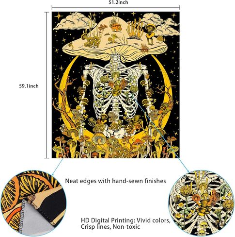 Lyacmy Mushroom Skeleton Tapestry Moon Tapestries Hippie Plants Tapestry Starry Sky Cloud Tapestry Vertical Vines Tapestry Wall Hanging for Room (59.1 x 82.7 inches) in Kuwait