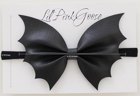 عصابات رأس من الجلد للهالوين للأطفال من LilPinkGoose لحديثي الولادة - سنة فما فوق، فيونكة شعر الهالوين (خفاش مطاطي أسود كبير) in Kuwait