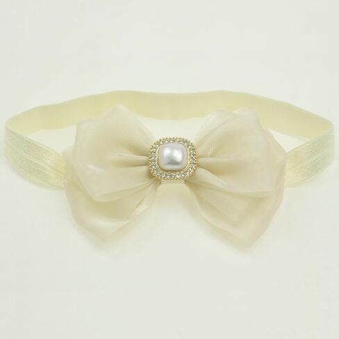 عصابة رأس على شكل فيونكة مزينة بحجر الراين الذهبي من Nihao Baby للفتيات الصغيرات (عمر 6 أشهر إلى سنتين، عصابة رأس عاجية - 4) in Kuwait