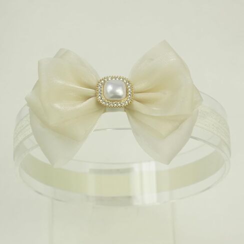 عصابة رأس على شكل فيونكة مزينة بحجر الراين الذهبي من Nihao Baby للفتيات الصغيرات (عمر 6 أشهر إلى سنتين، عصابة رأس عاجية - 4) in Kuwait