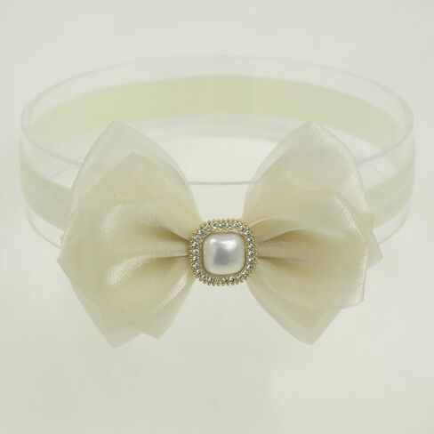 عصابة رأس على شكل فيونكة مزينة بحجر الراين الذهبي من Nihao Baby للفتيات الصغيرات (عمر 6 أشهر إلى سنتين، عصابة رأس عاجية - 4) in Kuwait