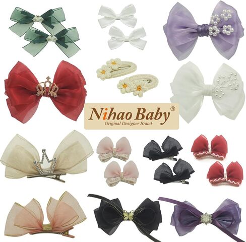 عصابة رأس على شكل فيونكة مزينة بحجر الراين الذهبي من Nihao Baby للفتيات الصغيرات (عمر 6 أشهر إلى سنتين، عصابة رأس عاجية - 4) in Kuwait