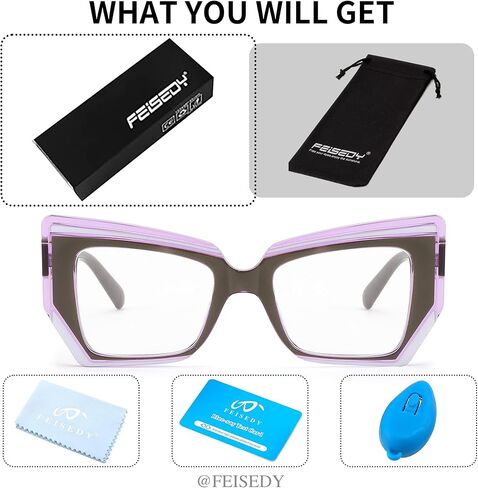 FEISEDY Cat Eye Frame Glasses for Women Men Blue Light Blocking Glasses Anti Glare Computer Eyeglasses B9125 in Kuwait