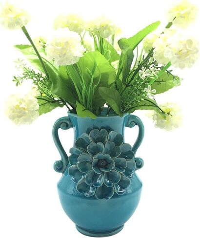 Anding 8" Pure White Modern Ceramic Vases - Oval - Waterfall Elegant Design - Ideal for Friends, Weddings, Desktop Center Vase, Perfect Home Decoration Vase in Kuwait