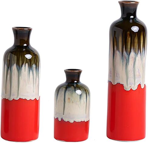 Anding Three-Piece Red Ceramic Vase, Special Design Style Red Color Mixing, Smooth and Bright Glazed Surface, Home Decoration, Living Room Decoration, Party Display, Modern Flower Vase (A1062set) in Kuwait