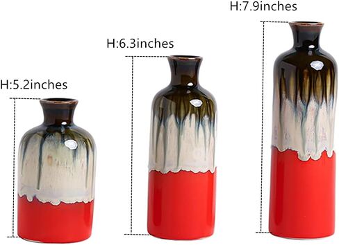 Anding Three-Piece Red Ceramic Vase, Special Design Style Red Color Mixing, Smooth and Bright Glazed Surface, Home Decoration, Living Room Decoration, Party Display, Modern Flower Vase (A1062set) in Kuwait