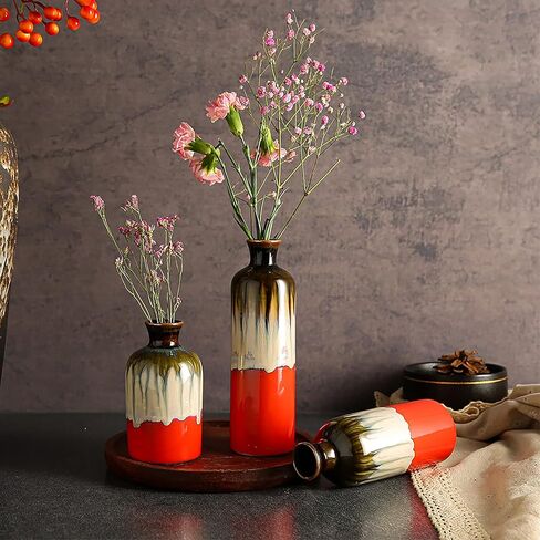 Anding Three-Piece Red Ceramic Vase, Special Design Style Red Color Mixing, Smooth and Bright Glazed Surface, Home Decoration, Living Room Decoration, Party Display, Modern Flower Vase (A1062set) in Kuwait