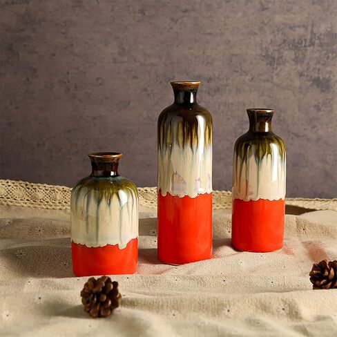 Anding Three-Piece Red Ceramic Vase, Special Design Style Red Color Mixing, Smooth and Bright Glazed Surface, Home Decoration, Living Room Decoration, Party Display, Modern Flower Vase (A1062set) in Kuwait