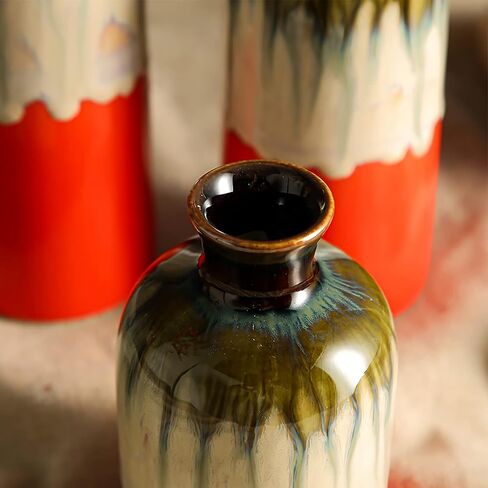 Anding Three-Piece Red Ceramic Vase, Special Design Style Red Color Mixing, Smooth and Bright Glazed Surface, Home Decoration, Living Room Decoration, Party Display, Modern Flower Vase (A1062set) in Kuwait