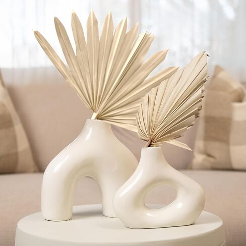 Modern Chateau and Villa Ceramic Donut Vases Set of 2 for Modern Home Décor, Glossy Finish, Boho Nordic Minimalist Style, Perfect for Pampas Grass in Offices or Living Rooms (Glossy Black) in Saudi Arabia