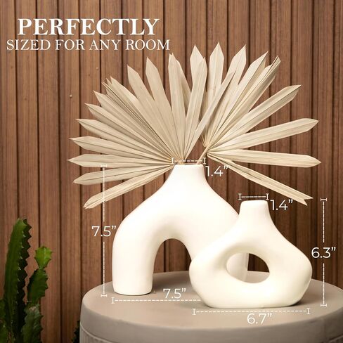 Modern Chateau and Villa Ceramic Donut Vases Set of 2 for Modern Home Décor, Glossy Finish, Boho Nordic Minimalist Style, Perfect for Pampas Grass in Offices or Living Rooms (Glossy Black) in Saudi Arabia