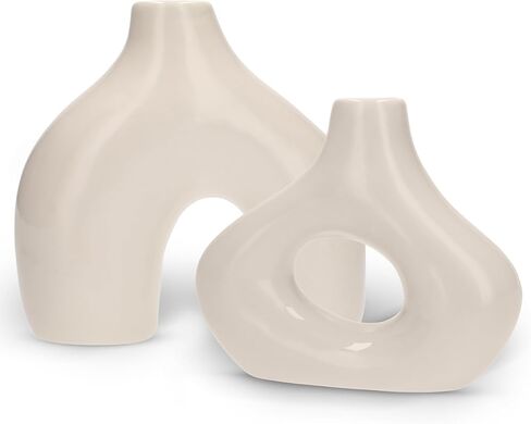 Modern Chateau and Villa Ceramic Donut Vases Set of 2 for Modern Home Décor, Glossy Finish, Boho Nordic Minimalist Style, Perfect for Pampas Grass in Offices or Living Rooms (Glossy Black) in Saudi Arabia