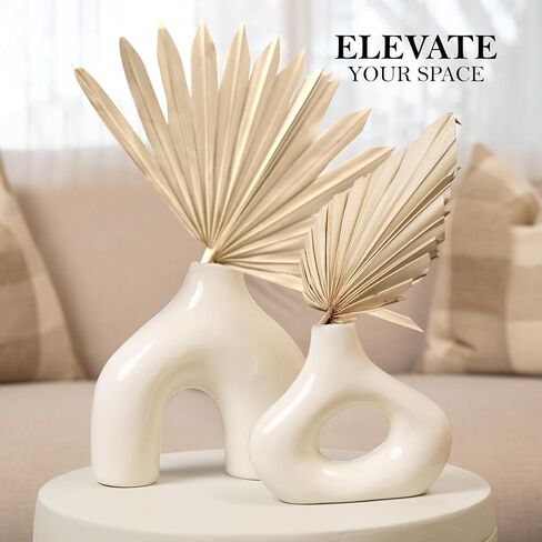 Modern Chateau and Villa Ceramic Donut Vases Set of 2 for Modern Home Décor, Glossy Finish, Boho Nordic Minimalist Style, Perfect for Pampas Grass in Offices or Living Rooms (Glossy Black) in Saudi Arabia