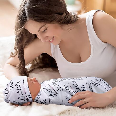 بطانيات استقبال حديثي الولادة فائقة النعومة، مجموعة بطانية قماط للفتيات الصغيرات مع قبعة عصابة رأس، هدية استحمام للأطفال حديثي الولادة في المستشفى، 0-3 أشهر، أخت صغيرة in Kuwait