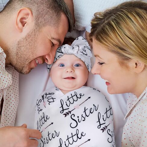 بطانيات استقبال حديثي الولادة فائقة النعومة، مجموعة بطانية قماط للفتيات الصغيرات مع قبعة عصابة رأس، هدية استحمام للأطفال حديثي الولادة في المستشفى، 0-3 أشهر، أخت صغيرة in Kuwait