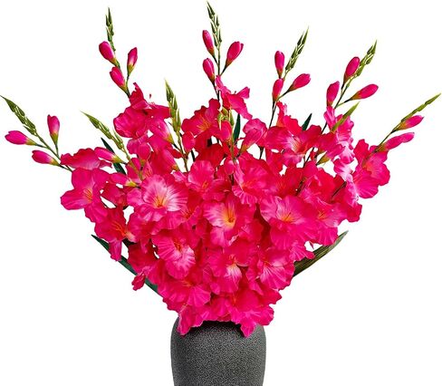 kimbovillea Pack of 10 - Artificial Gladiolus Silk Orchids Flower Stems Fake Dendrobium Flowers Daffodils for Home Garden Party Wedding Decoration (Fuchsia) in Kuwait
