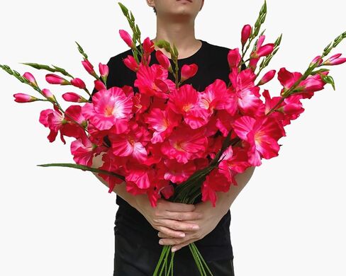 kimbovillea Pack of 10 - Artificial Gladiolus Silk Orchids Flower Stems Fake Dendrobium Flowers Daffodils for Home Garden Party Wedding Decoration (Fuchsia) in Kuwait