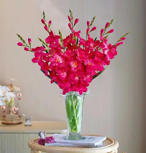 kimbovillea Pack of 10 - Artificial Gladiolus Silk Orchids Flower Stems Fake Dendrobium Flowers Daffodils for Home Garden Party Wedding Decoration (Fuchsia) in Kuwait