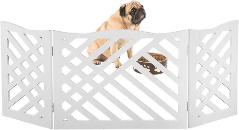 ايتنا بوابة خشبية قائمة بذاتها للحيوانات الاليفة من 3 الواح ثلاثية الطي - عرض 48 انش × ارتفاع 19 انش - اسود هندسي in Kuwait