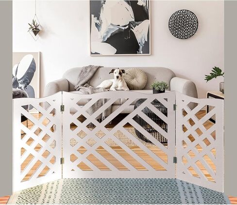 ايتنا بوابة خشبية قائمة بذاتها للحيوانات الاليفة من 3 الواح ثلاثية الطي - عرض 48 انش × ارتفاع 19 انش - اسود هندسي in Kuwait