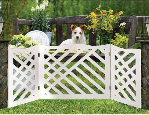 ايتنا بوابة خشبية قائمة بذاتها للحيوانات الاليفة من 3 الواح ثلاثية الطي - عرض 48 انش × ارتفاع 19 انش - اسود هندسي in Kuwait